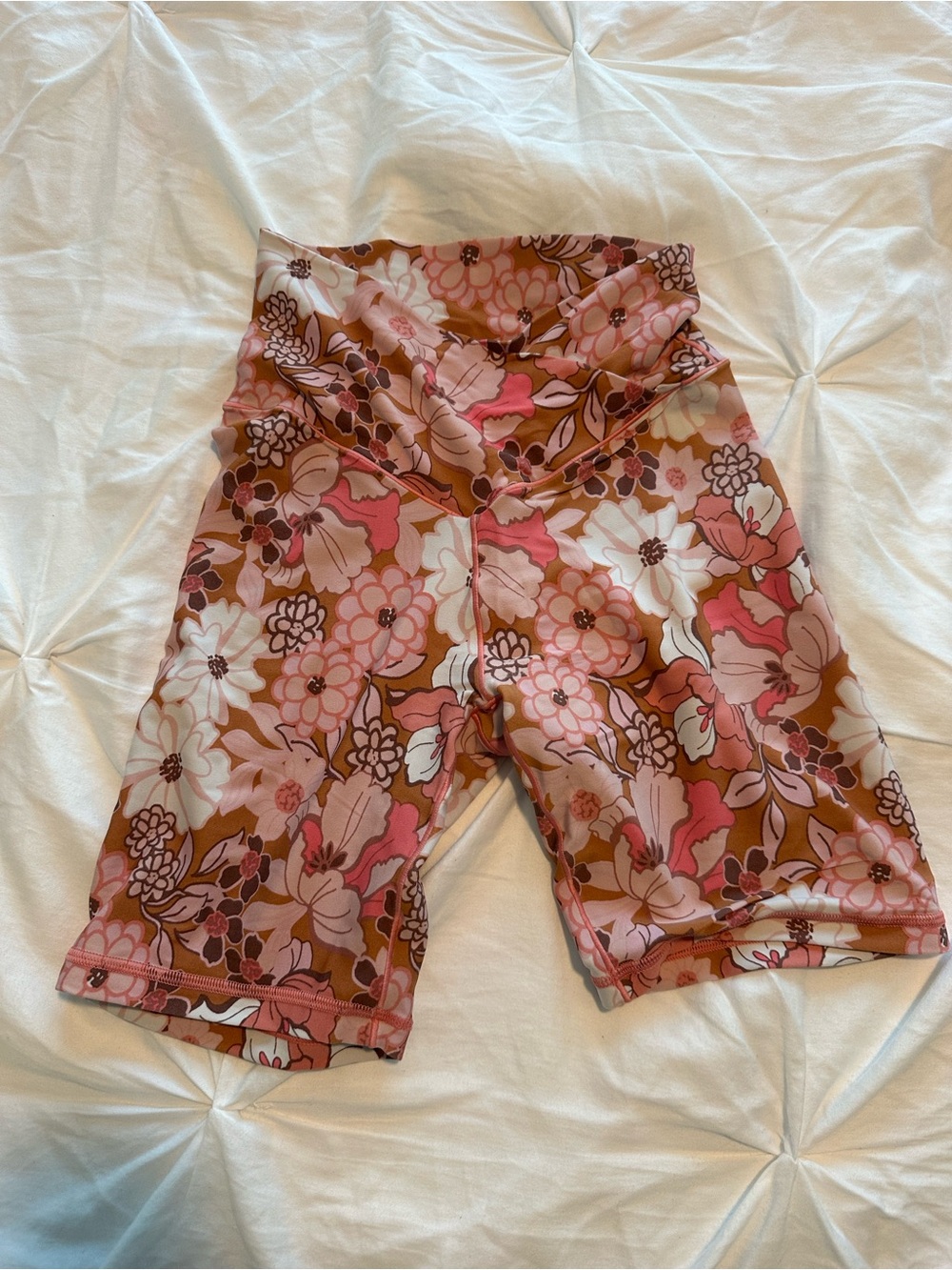 aerie Floral High-Rise Bike Shorts in Pink and Brown